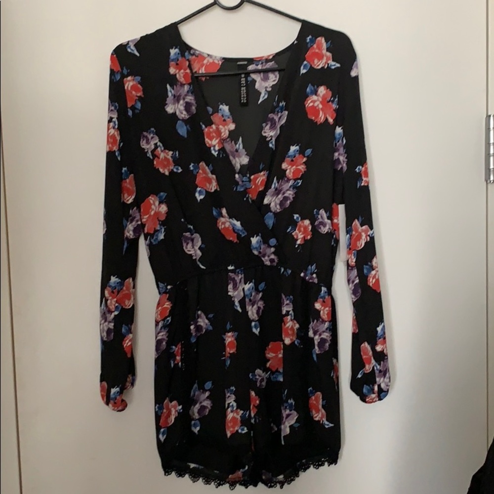 Long sleeve, short, floral romper
